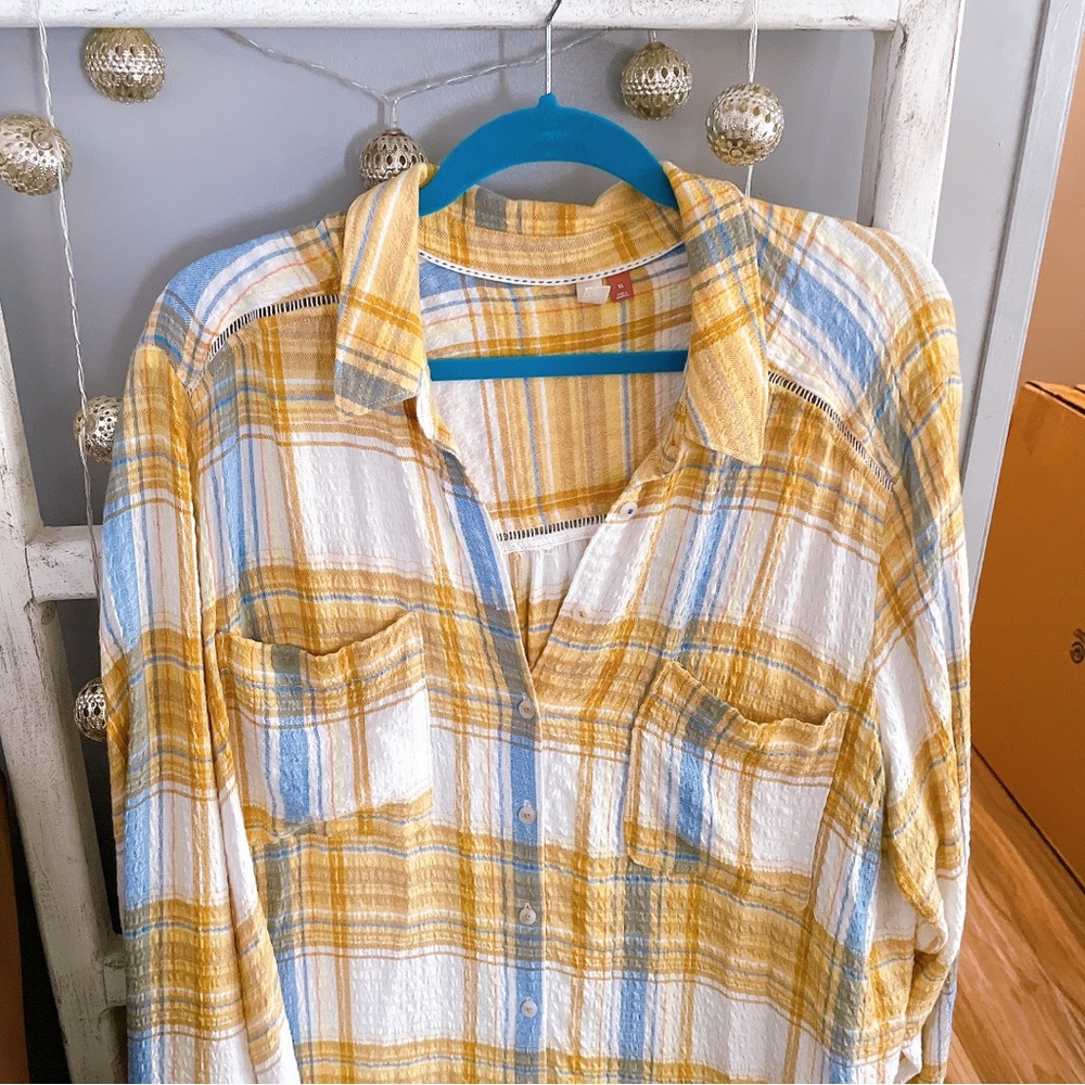 Anthropologie Pilcro Yellow Plaid Shirt Size XL - Picture 4 of 10